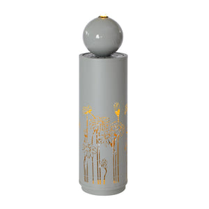 34.25'H Light Gray Metal Cutout Outdoor Water Fountain with LED Lights