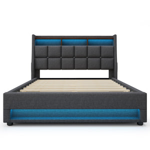 Platform Bed With Hydraulic Storage, LED Lighting & Charging Station