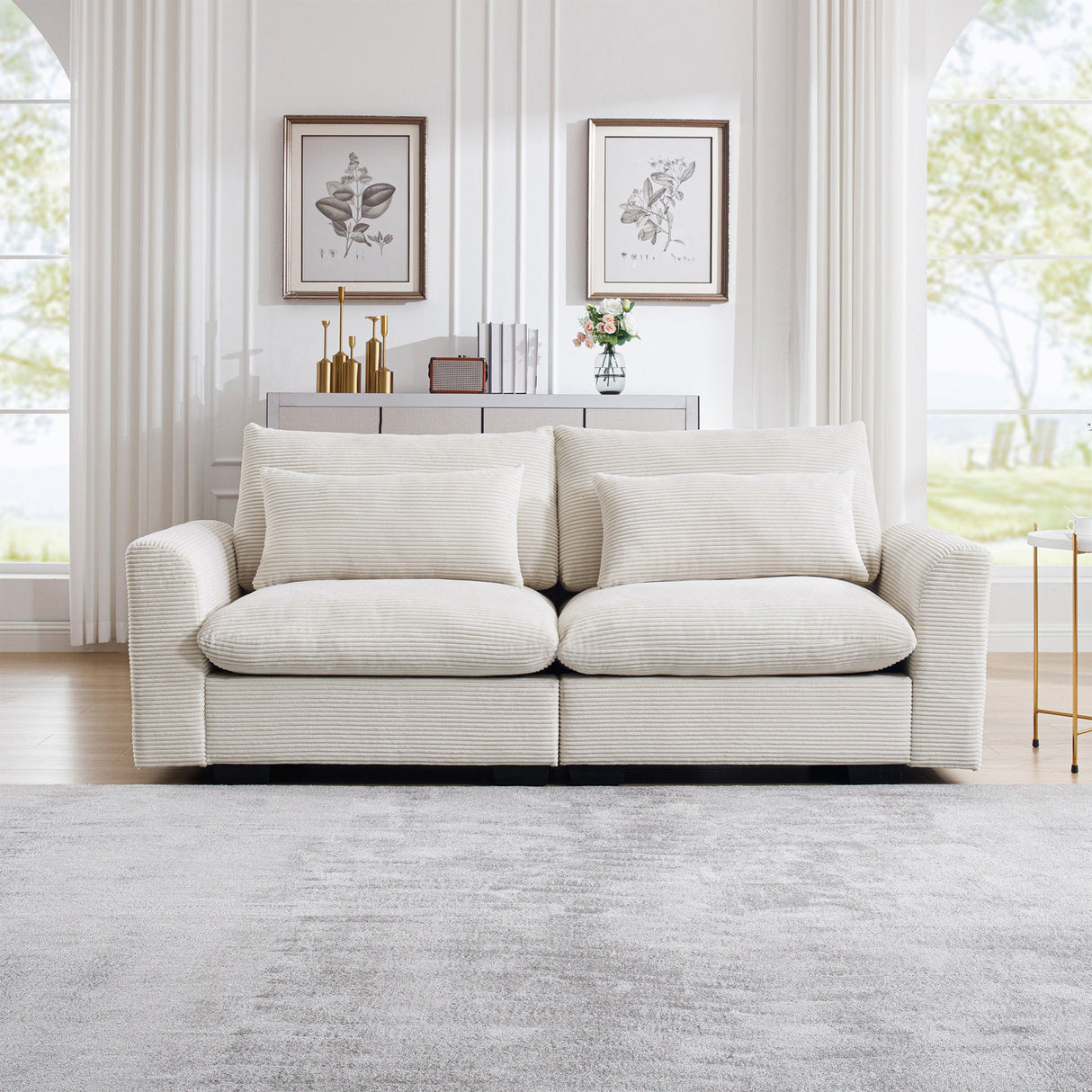 Beige Corduroy Sofa Couch