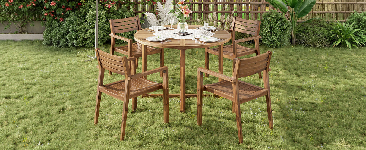 U_STYLE 5-Piece Outdoor Dining Set with Acacia Wood Chairs