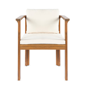Outdoor Dining Chair Set of 4 with Curved Acacia Wood Arms and Cream Cushions