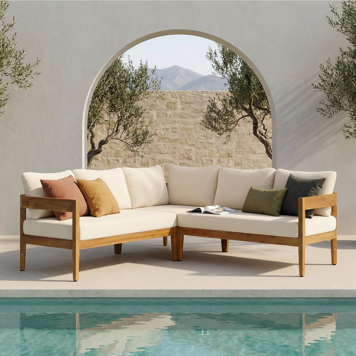 Brooklyn 3-Pieces Patio Conversation Set, Teak+Beige