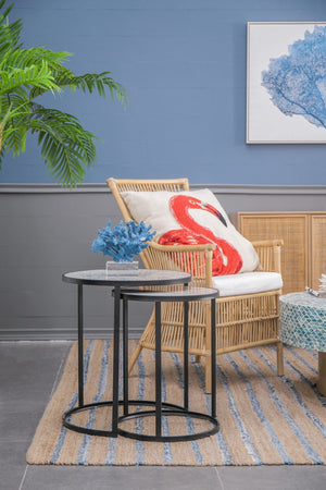 Round End Table Set of 2 with Sturdy Metal Frame for Small Spaces
