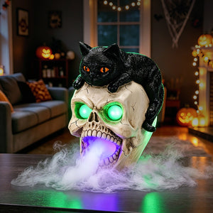 Halloween Cat Skull Statue