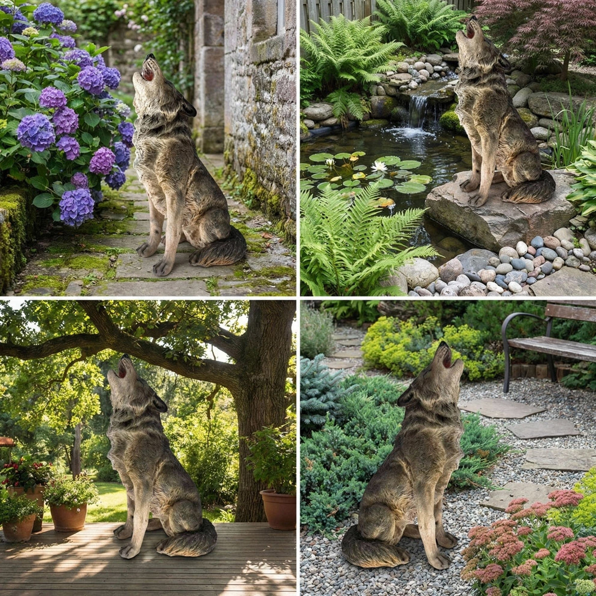 29.72' H x 17.91' L Simulated Howling Wolf Garden Statue