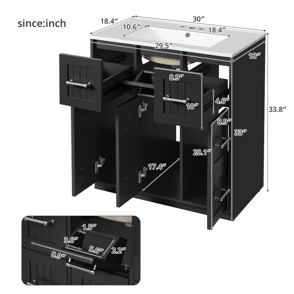 Bathroom Vanity With Undermount Sink and Soft-Close Doors - Blue or Black