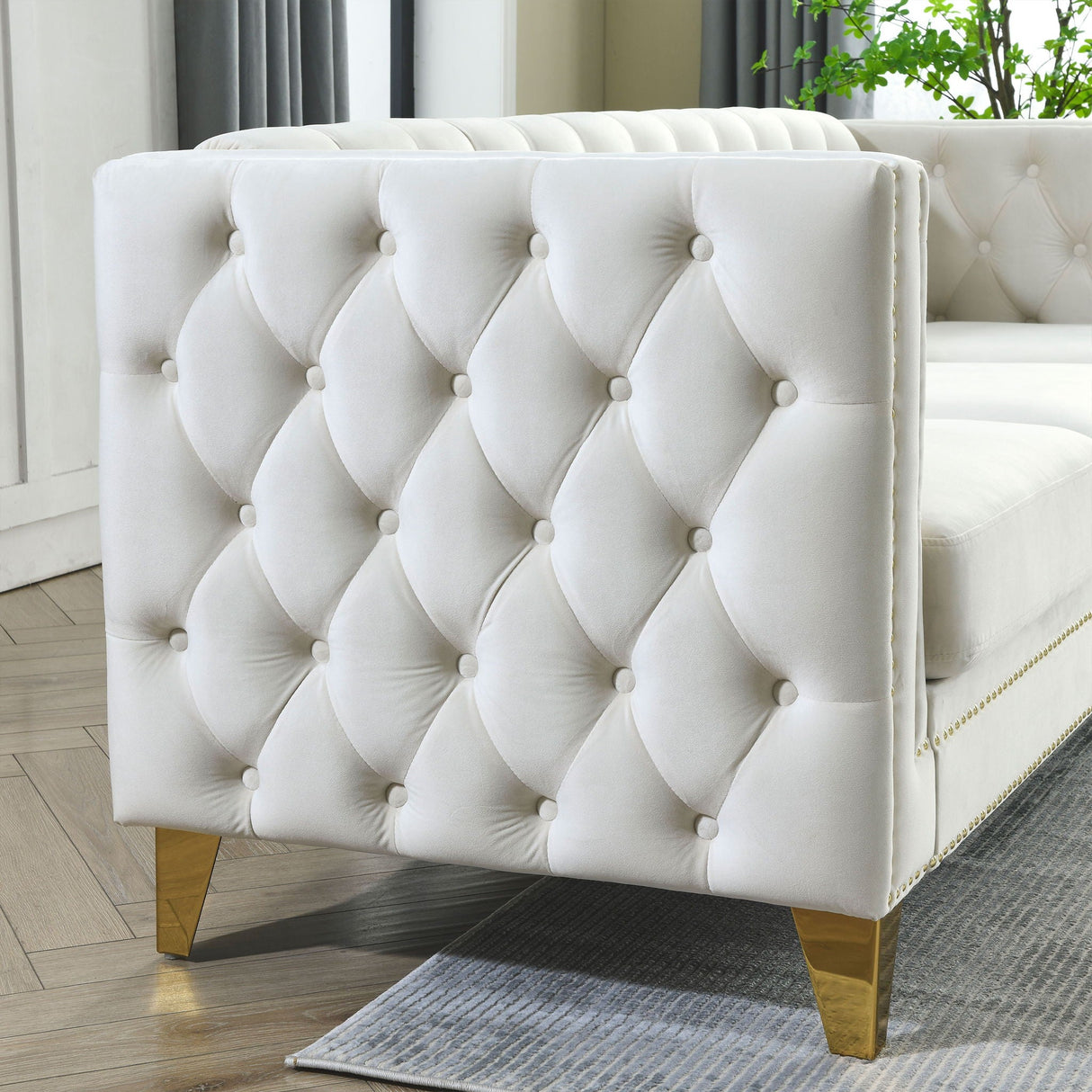 L-Shaped Corner Sofa, 5 Seater Sectional With Tufted Design