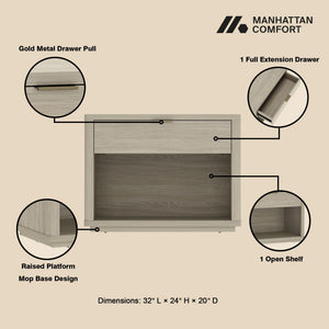 Evelyn - Nightstand With 1 Drawer And Open Shelf