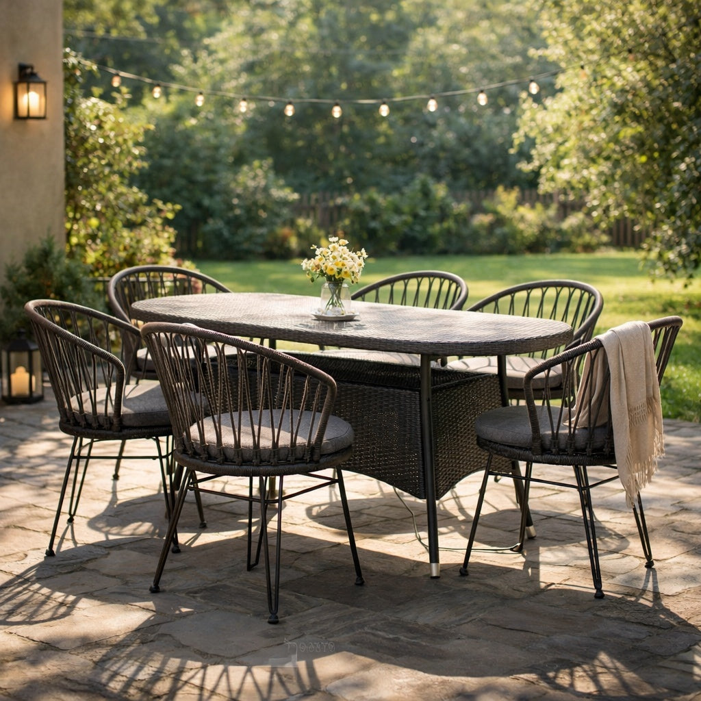 7-Piece Outdoor Wicker Dining Set for 6