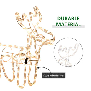 LED Reindeer Sleigh Outdoor Christmas Decoration with 192 Warm LED Lights - Steel
