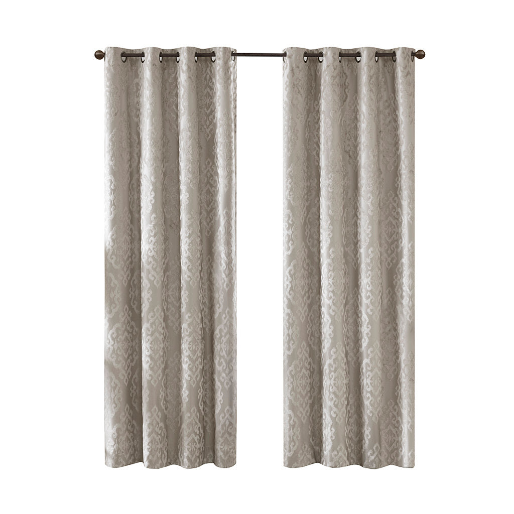 Knitted Jacquard Damask Total Blackout Curtain Panel with Silver Grommets - Silver