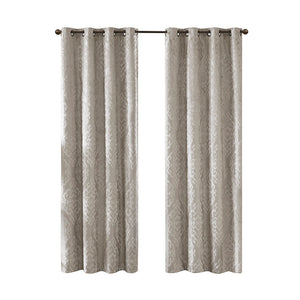 Knitted Jacquard Damask Total Blackout Curtain Panel with Silver Grommets - Silver