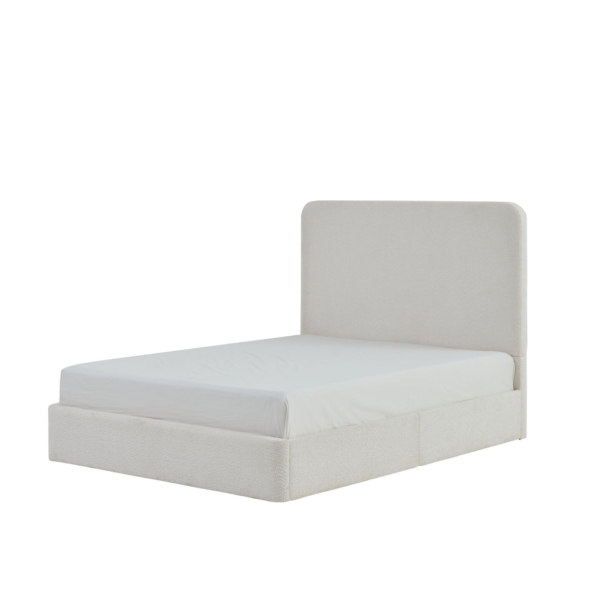 Canter Tall Headboard Upholstered Bed in Pearl White Chenille, Queen Size