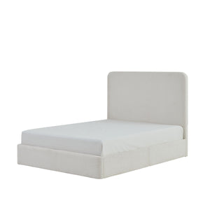 Canter Tall Headboard Upholstered Bed in Pearl White Chenille, Queen Size