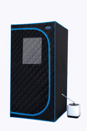 Portable Black Full Size Steam Sauna tent–Personal Home Spa, with Steam Generator, Remote Control, Foldable Chair, PVC pipes. Easy to Install,fast heating, with FCC & UL Certification.