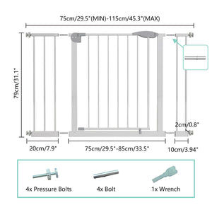 Pressure Mounted Baby Gate for Stairs with Double-Lock Safety - White