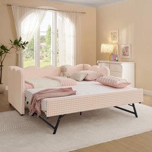 Gingham Daybed With USB Charging Port, Wave Shaped Design