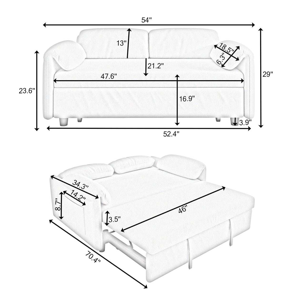 Sofa, Dual Purpose Lounge With Retractable Queen Size Bed