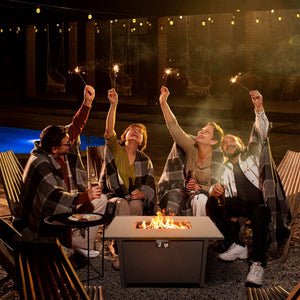 Outdoor Fire Pit Table With Lid - Black
