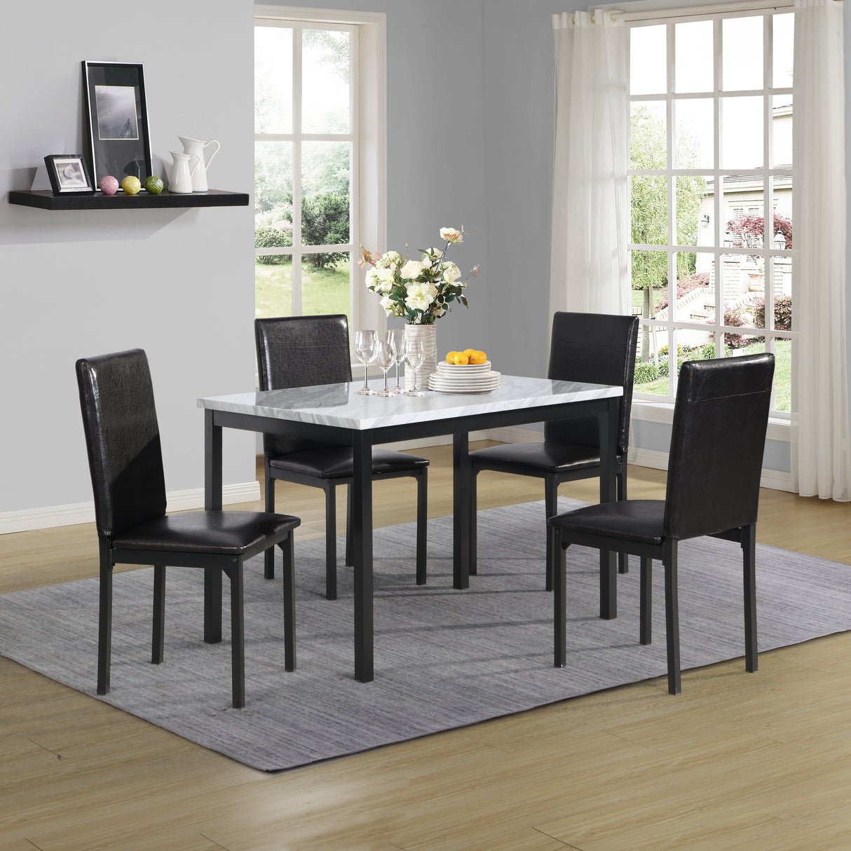 Citico 5-Piece Faux Marble &amp; Metal Dining Set