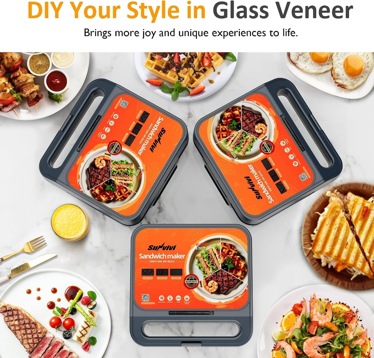 3 in 1 Electric Sandwich Maker with Removable Nonstick Plates