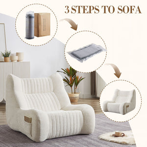 Bean Bag Chair For Adults, Lazy Floor Sofa Couch Memory Foam Bean Bag Sofas Chenille Fabric Reading Chair Comfortable Corner Lounge Sofa For Living Room - White