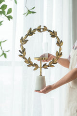 14.2x3.5x19.7" Iron Floral Hurricane With Marble Base