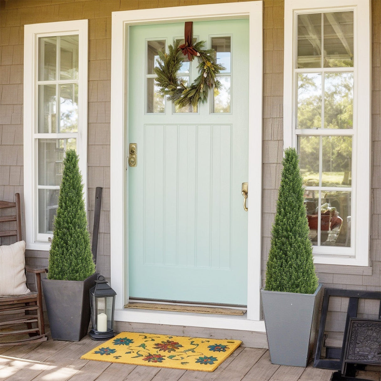 4FT Conical Topiary Cedar Trees Artificial Outdoor Set of 2