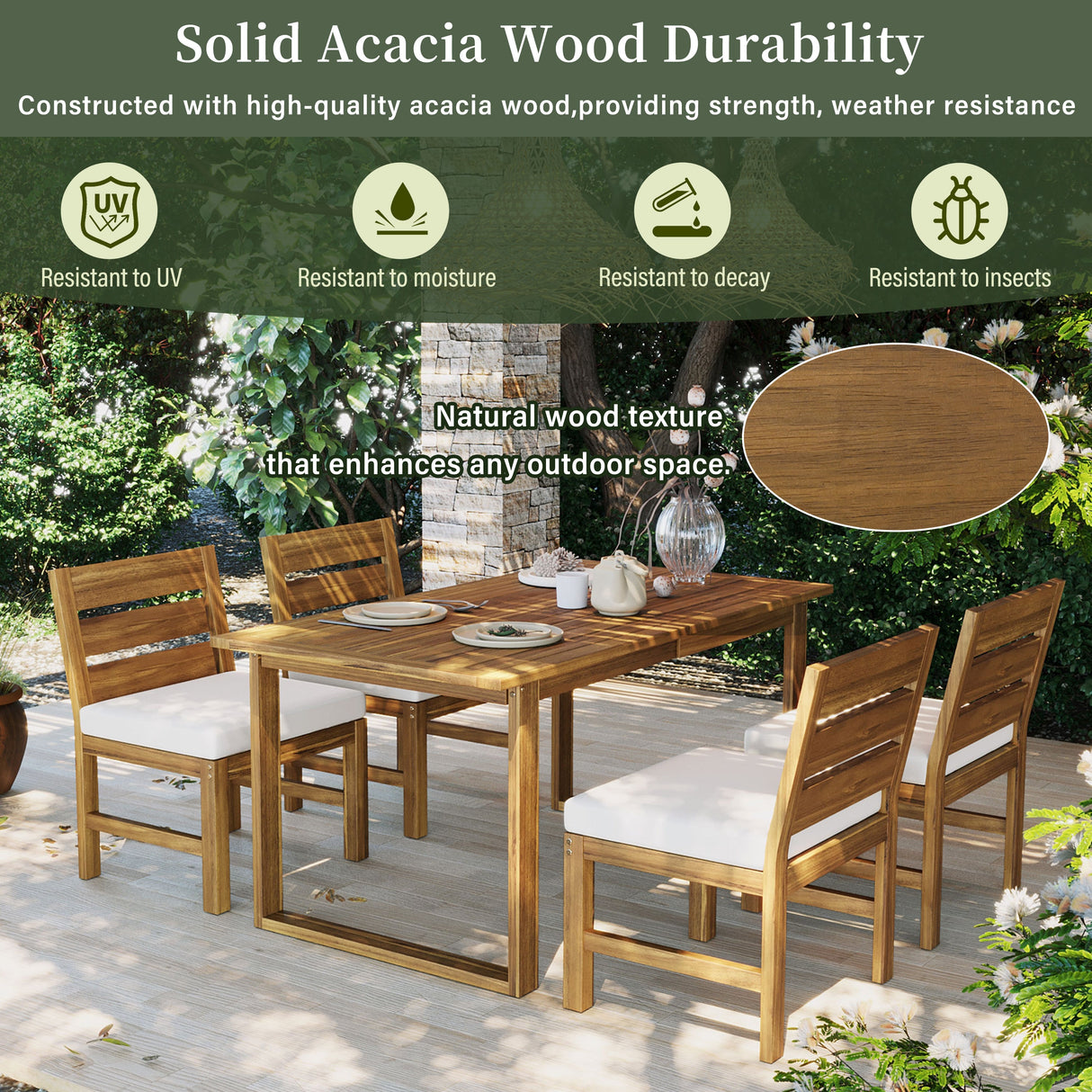 U_STYLE Farmhouse 5-Piece Outdoor Patio Dining Set