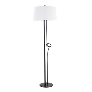 Shadow Contemporary Floor Lamp in Black Steel with White Linen Shade