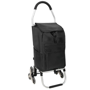 Foldable Shopping Stair Trolley With Triangular Wheels And Removable Waterproof Bag - Black