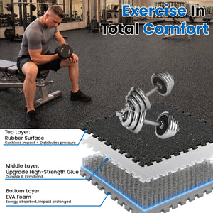 0.6 Inch Thick Gym Floor Mats, 6 Tiles Rubber Top with EVA Foam