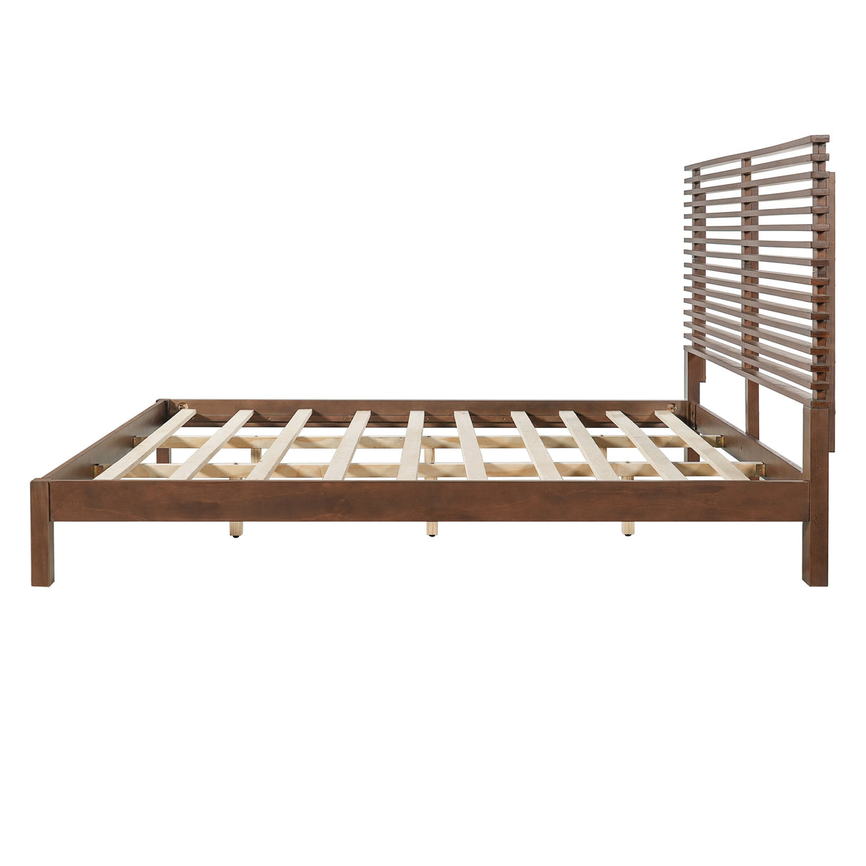 Premium Solid Wood King Size Bed Frame with Headboard - Walnut Color