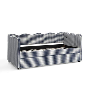 Cozy Gingham Daybed with Trundle Twin Size Sofa Bed