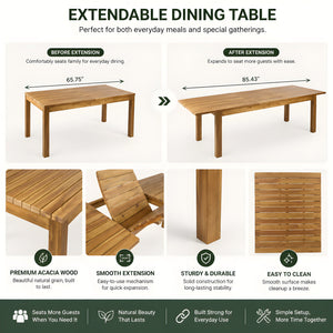 Extendable Acacia Wood Outdoor Dining Table