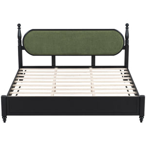 King Bed Frame Solid Wood Platform with Slats - Modern
