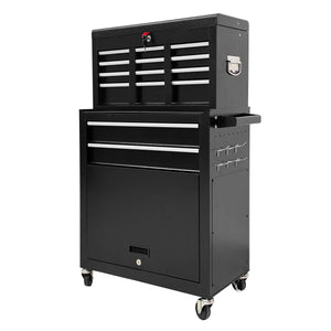 8‑Drawer High‑Capacity Rolling Tool Chest, 2‑in‑1 Detachable Top Box,Metal Tool Storage Cabinet with Drawer Liners, Lockable Wheels &  Side Hooks, Heavy‑Duty Tool Cart for Garage Workshop‑Black