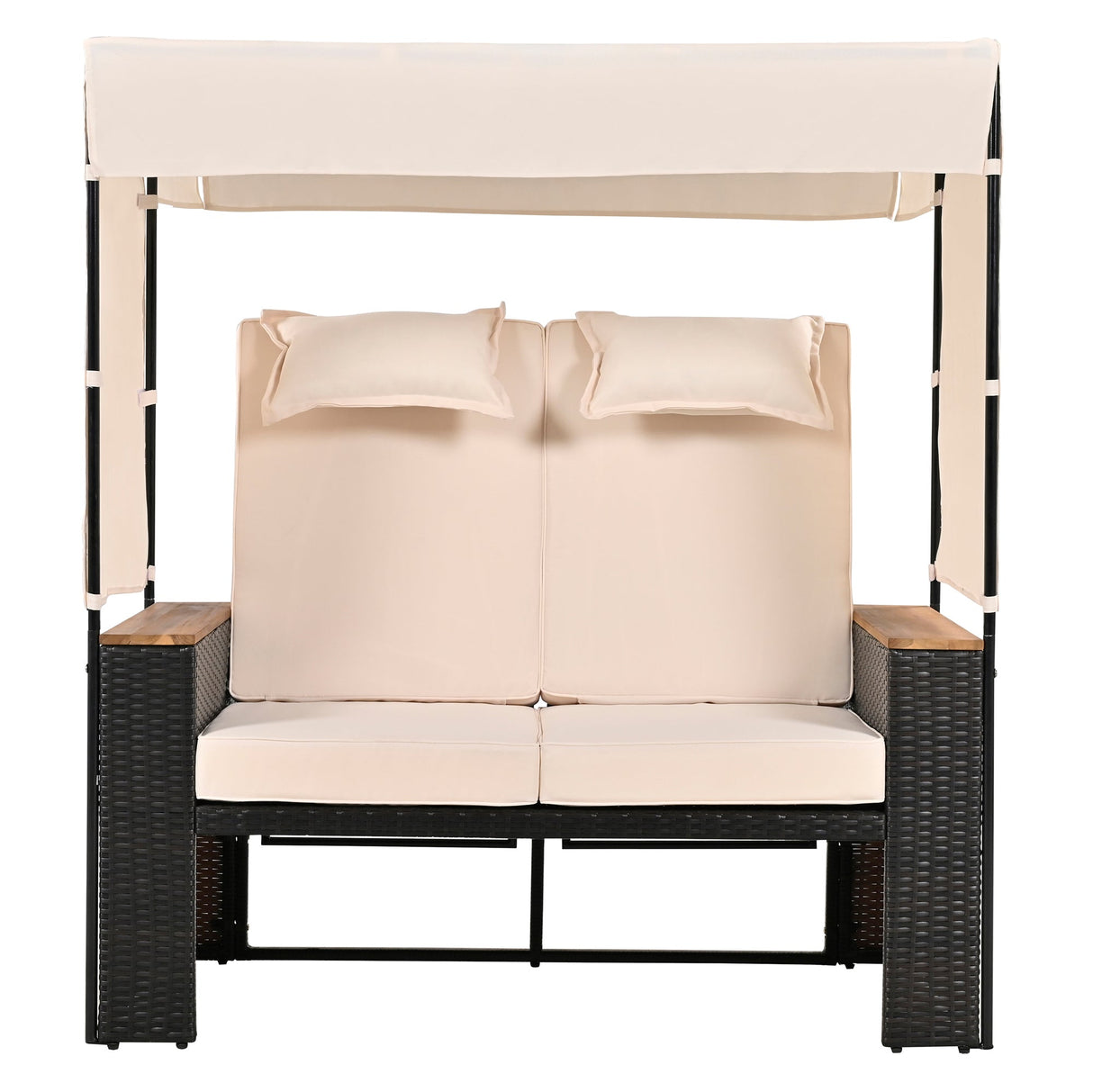 Bethany Two-Person Outdoor Rattan Daybed with Adjustable Canopy and Hidden Storage