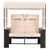 Bethany Two-Person Outdoor Rattan Daybed with Adjustable Canopy and Hidden Storage