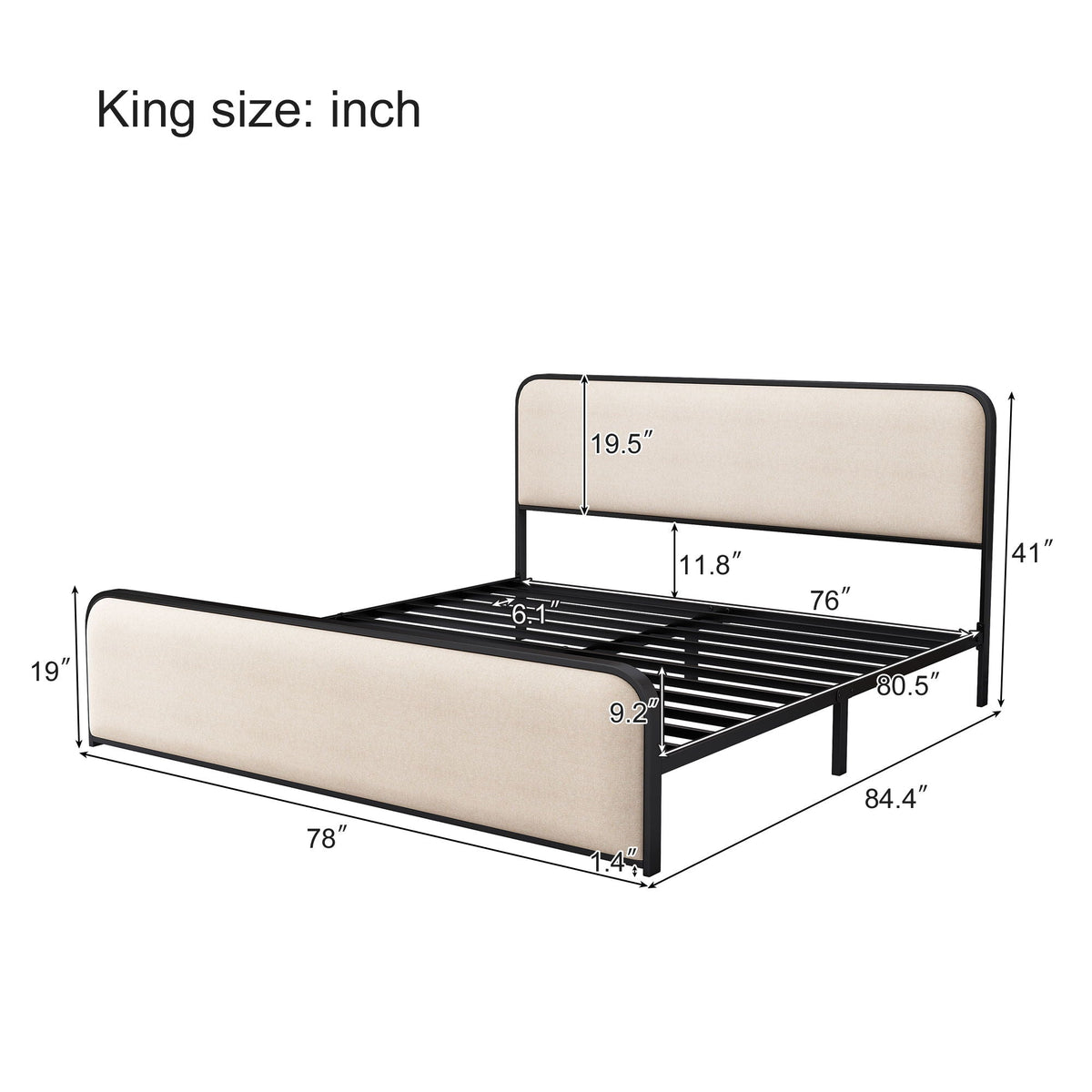 Modern Bed with Curved Upholstered Headboard and Footboard