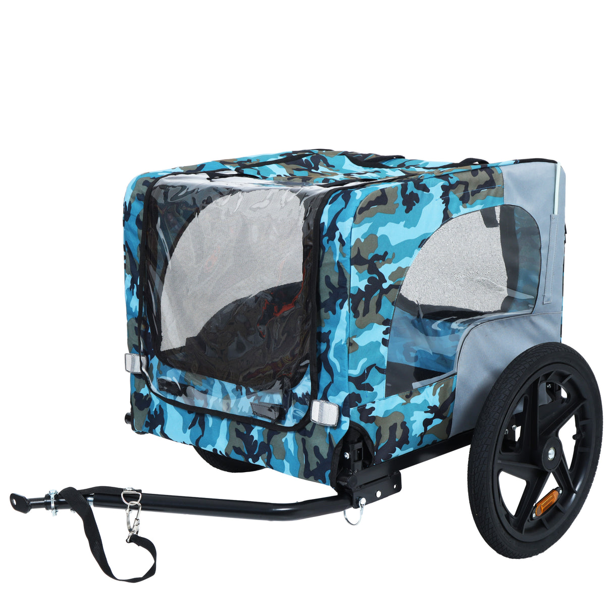 Outdoor Heavy Duty Collapsible Pet Bike Trailer with 16-Inch All-Terrain Wheels blue, grey