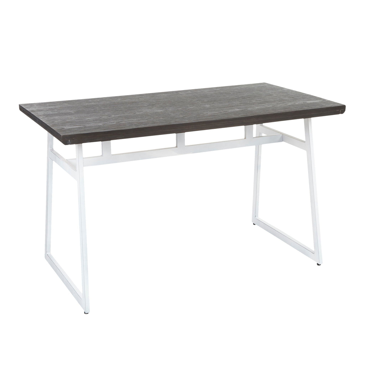 Industrial Dining Table with Geometric Metal Frame - Vintage White/Espresso