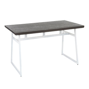 Industrial Dining Table with Geometric Metal Frame - Vintage White/Espresso