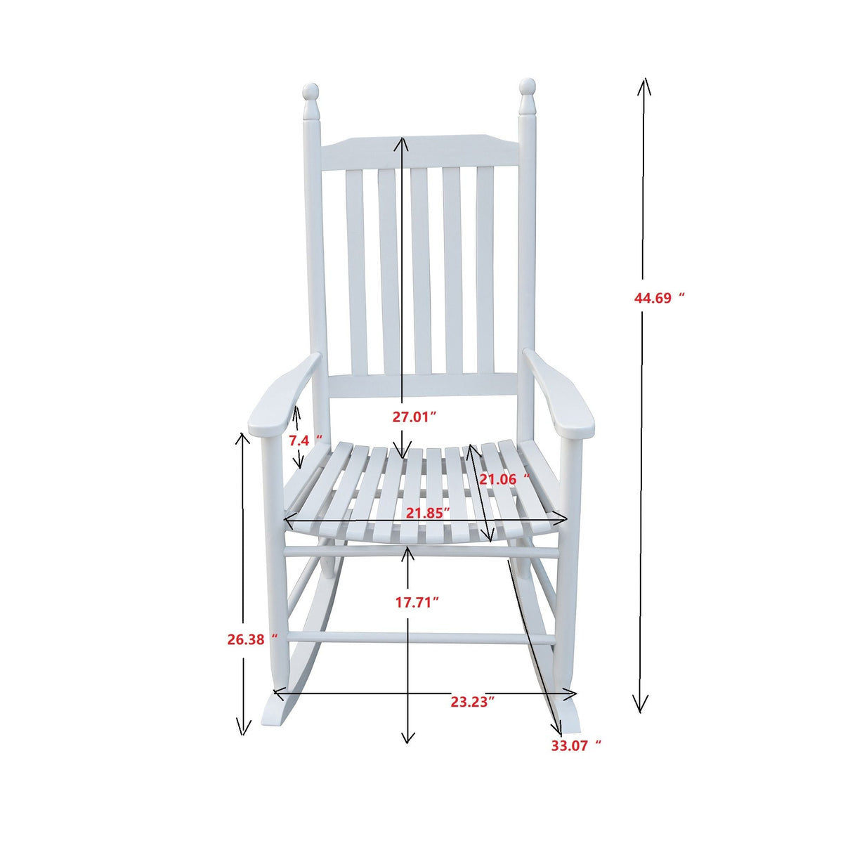 Wooden Porch Rocker Chair with Solid Wood Construction - Black or White
