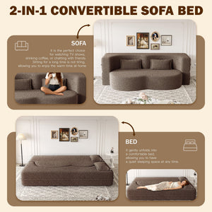 Modern Floor Sleeper Sofa Bed With 2 Pillows, Convertible Twin Size Folding Mattress For Living Room