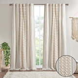 Cotton Printed Curtain Panel with Chenille Stripe and Lining Ivory 50x95'