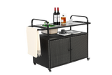 Outdoor Bar Table with Wicker Bar Cart and Steel Top