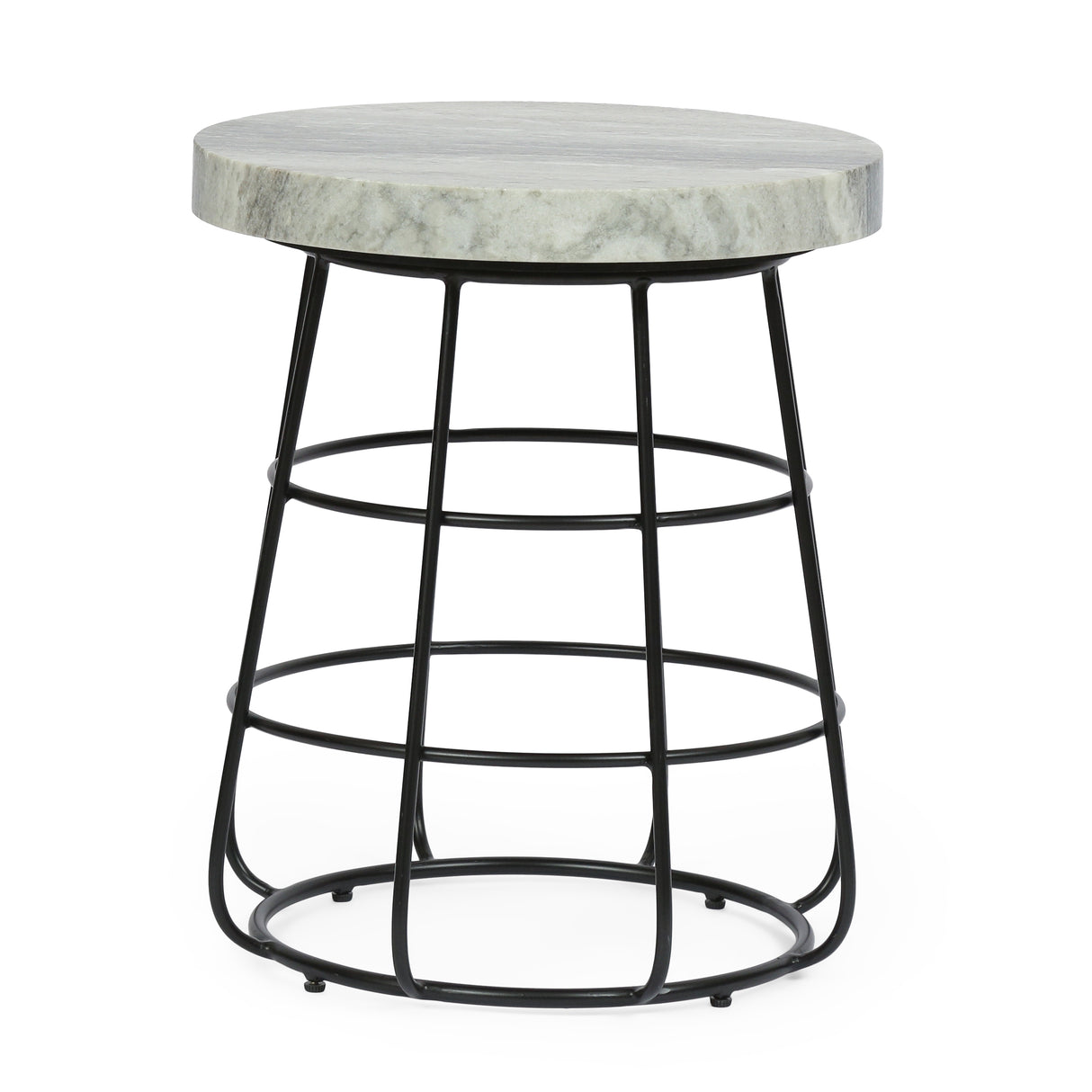 Side Table with Marble Top and Iron Base, Black and White