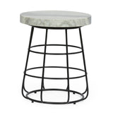 Side Table with Marble Top and Iron Base, Black and White
