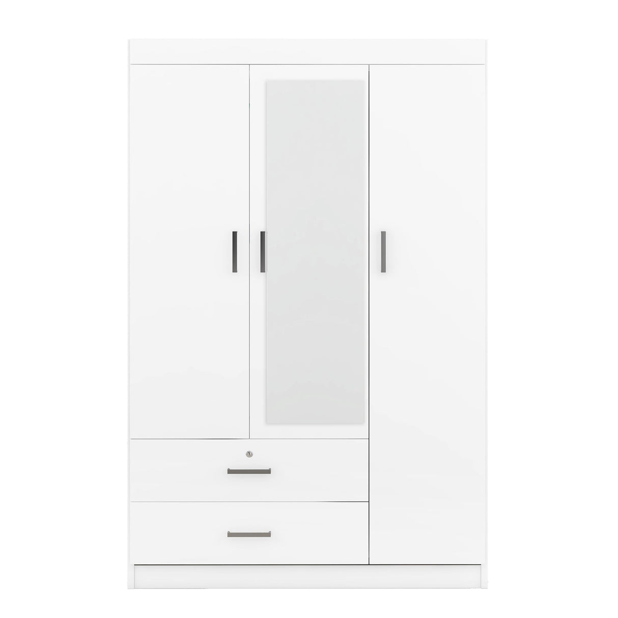 3-Door Mirror Wardrobe with Shelves, White